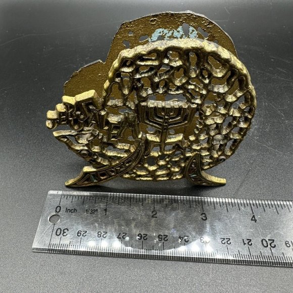 Brass w/Enamel Napkin Holder Letter Card Holder Jerusalem Vintage - Picture 6 of 7